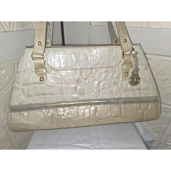 Brahmin Handbags - Brahmin Lucinda Tri-Tone Cream, Sage, Champagne Gold Croc Embsd Leather Handbag